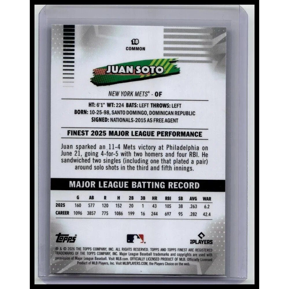 2026 Finest Juan Soto #18 New York Mets Base